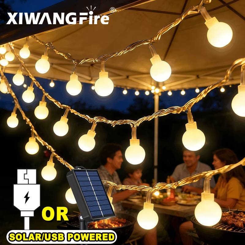 Garden Lighting Decor - Lampu String Tenaga Surya/USB/Baterai 3-10M, Bola