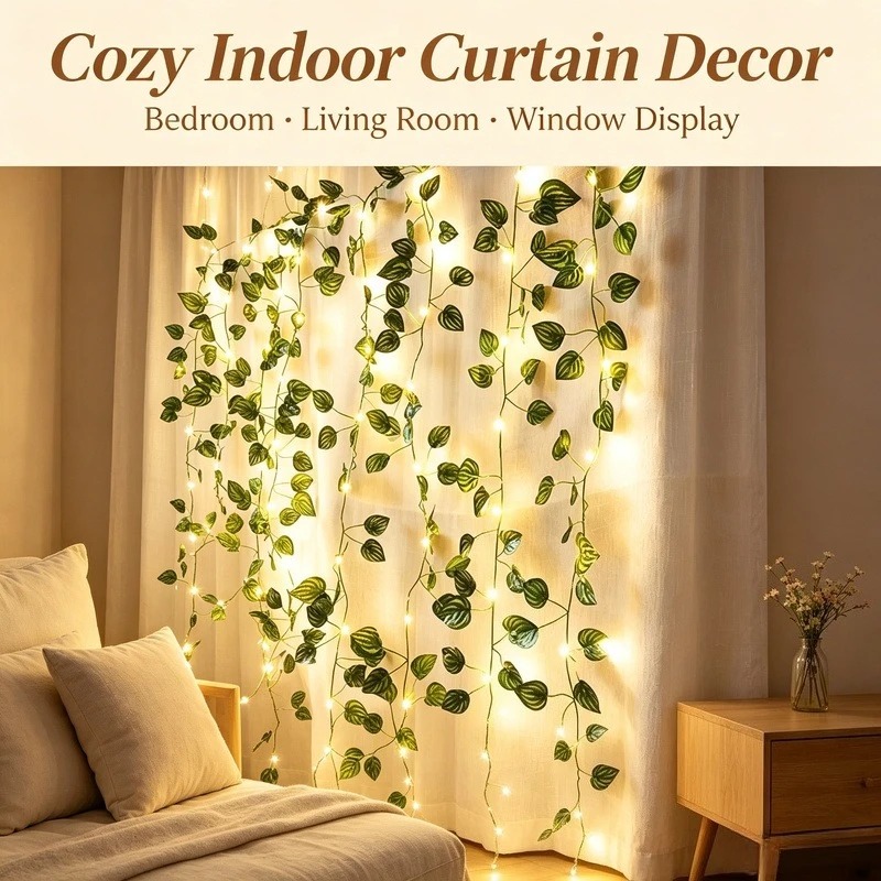 Garden Lighting Decor - Lampu String LED Daun Buatan 2M,