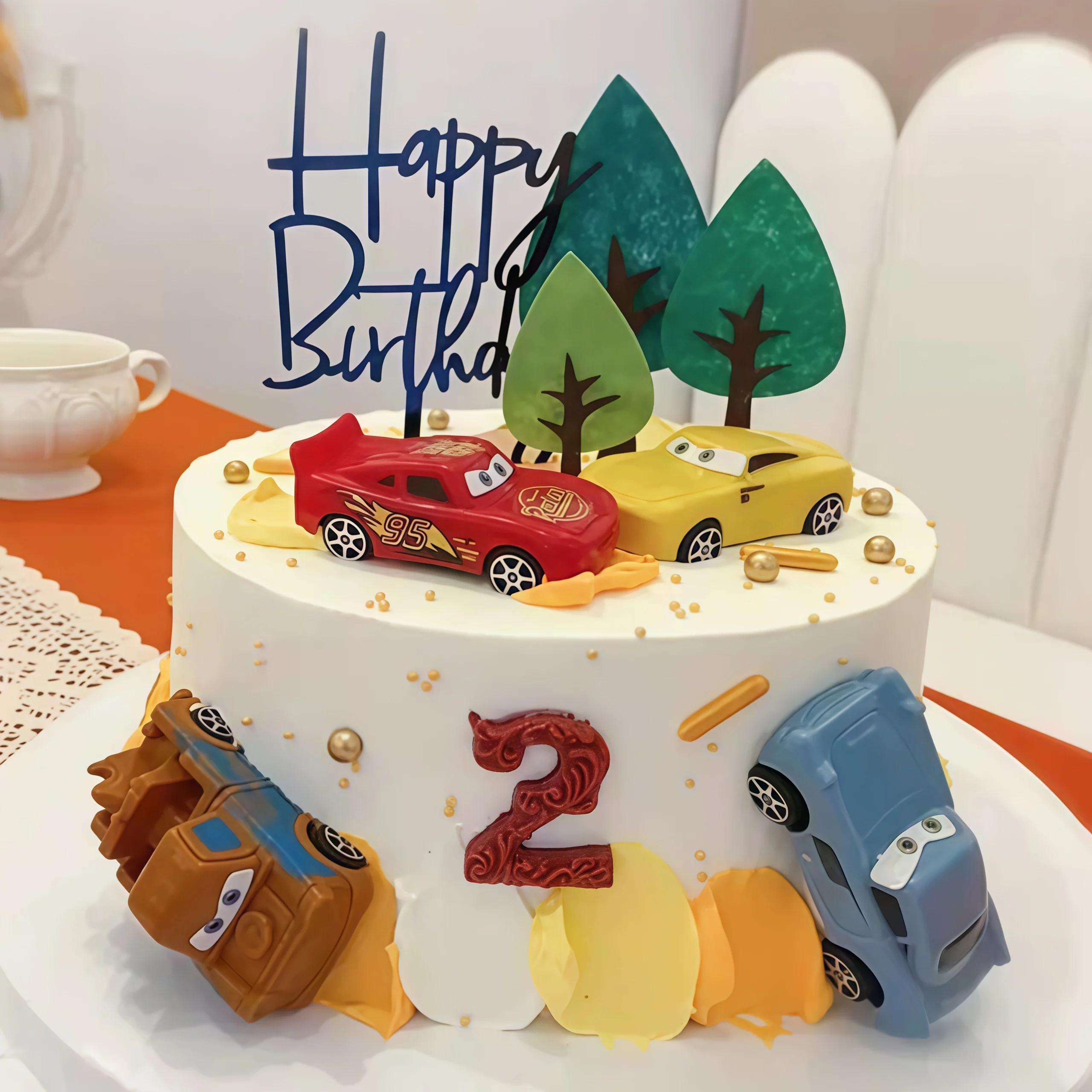 Lighting Mcqueen Birthday Decor - 4 Buah Aksesori Topper Kue Selamat
