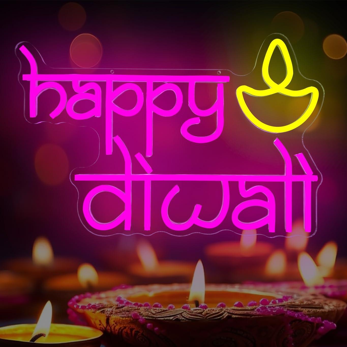 Lighting Decor For Home - Lampu Neon LED Happy Diwali Bertenaga