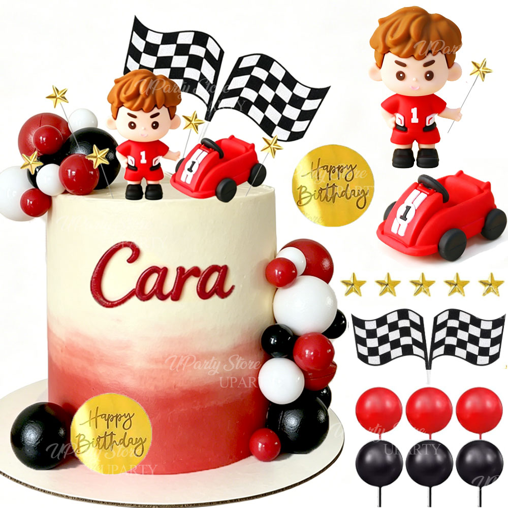 Lighting Mcqueen Birthday Decor - Hiasan Kue Mobil Balap Merah, Bola