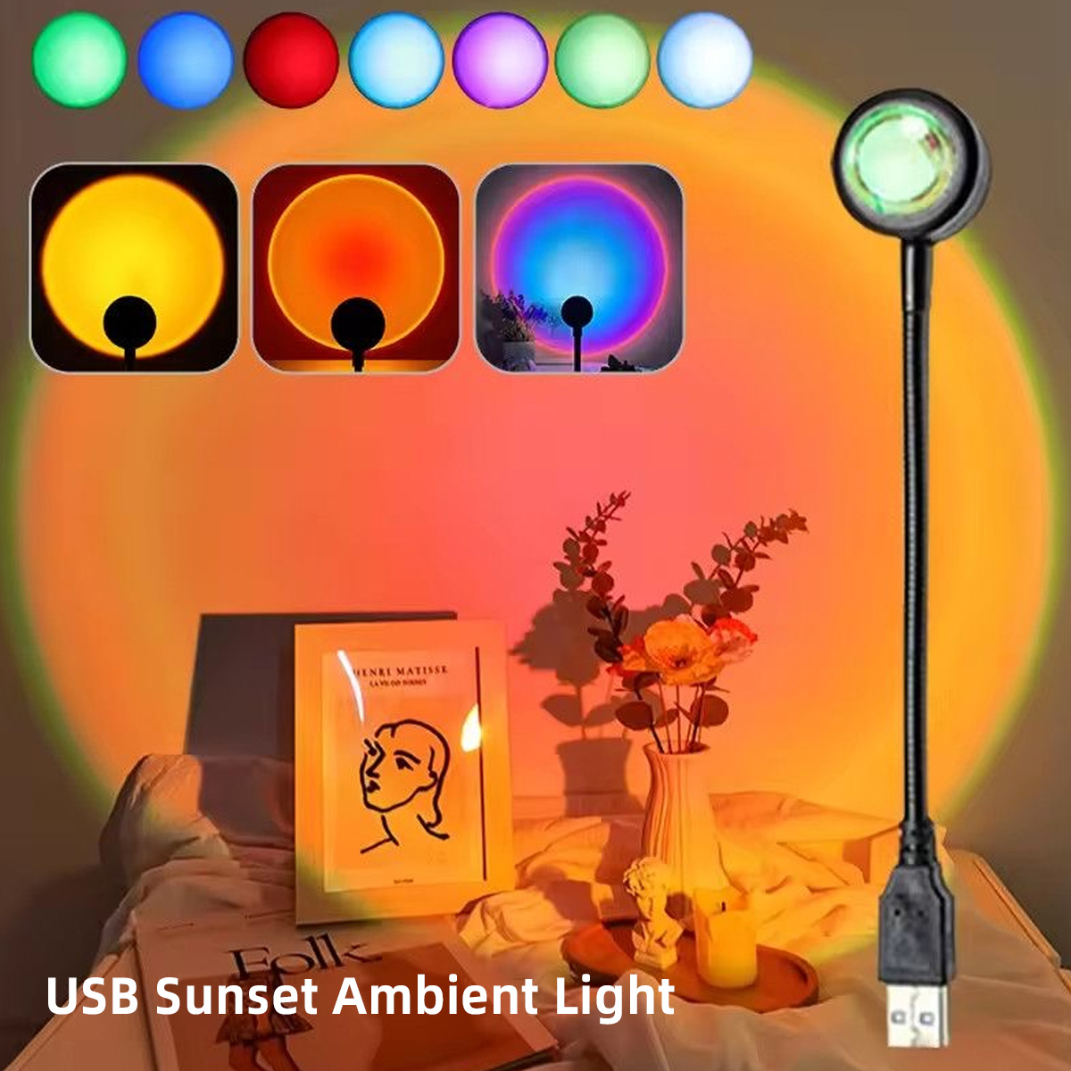 Sunset Lamp Projection - Lampu Proyeksi Matahari Terbenam Pelangi LED