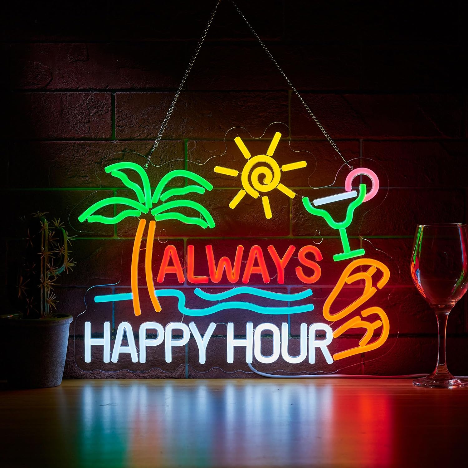 Neon Sign Bar Bir Happy Hour u - Lighting Decor For Home ulasan dan harga