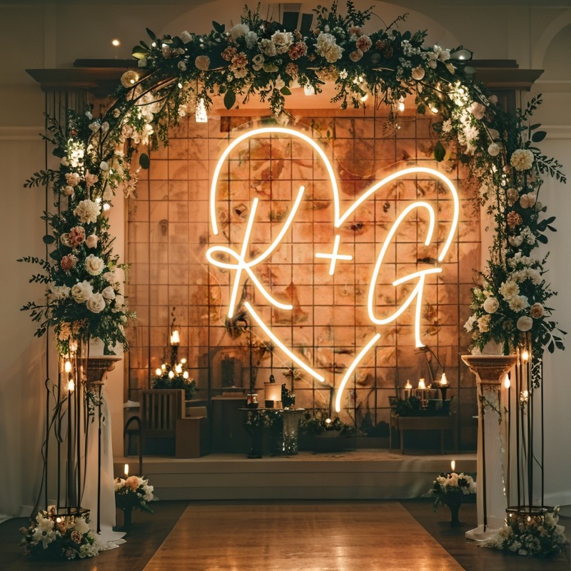 Tanda Neon LED Hati Inisial Ku - Lighting Decor Items ulasan dan harga