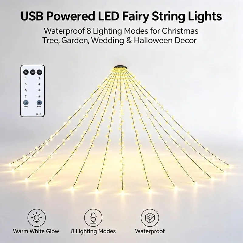 Lampu LED USB Tahan Air, 8 Mod - Garden Lighting Decor ulasan dan harga